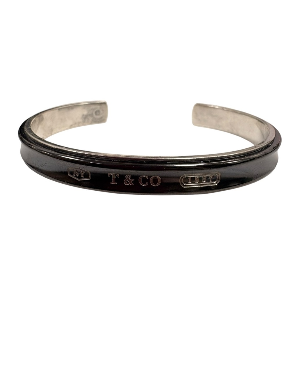 Tiffany & Co. Black and Silver T & CO Men’s Cuff Bracelet